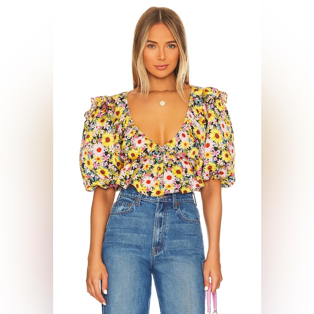 For Love & Lemons Daisy Garden Floral Glenn Crop Top Sz XS Summer Easter Party
